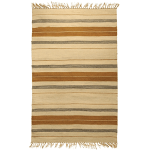 Kilim yute rayas mostaza, negro y beis