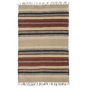 Kilim yute rayas rojo, negro y mostaza
