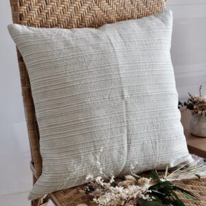 Funda cojín de lino con rayas verde agua Formentera (45x45cm)